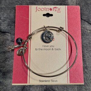 NWT Footnotes Too Stainless Steel Bangle Bracelet With Charms "I Love You To The